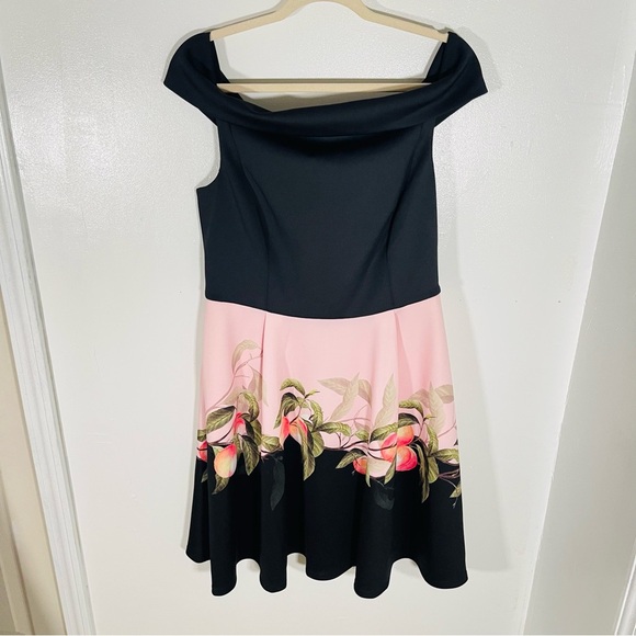 NWT Ted Baker London Peach Blossom Off-Shoulder Dress Black Floral Size 10 - Picture 2 of 12